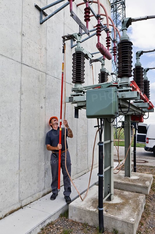 Special engineer during outdoor work at a substation of transmission network operator 50Hertz