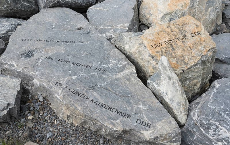 Memorial stones with names of killed climber from the GDR in 1967
