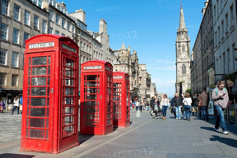 Red telephone booths in the historic centre
