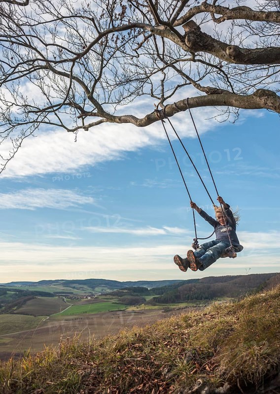 Boy on an improvised swing