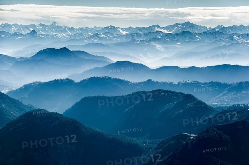 Aerial view of the Alps looking towards the south