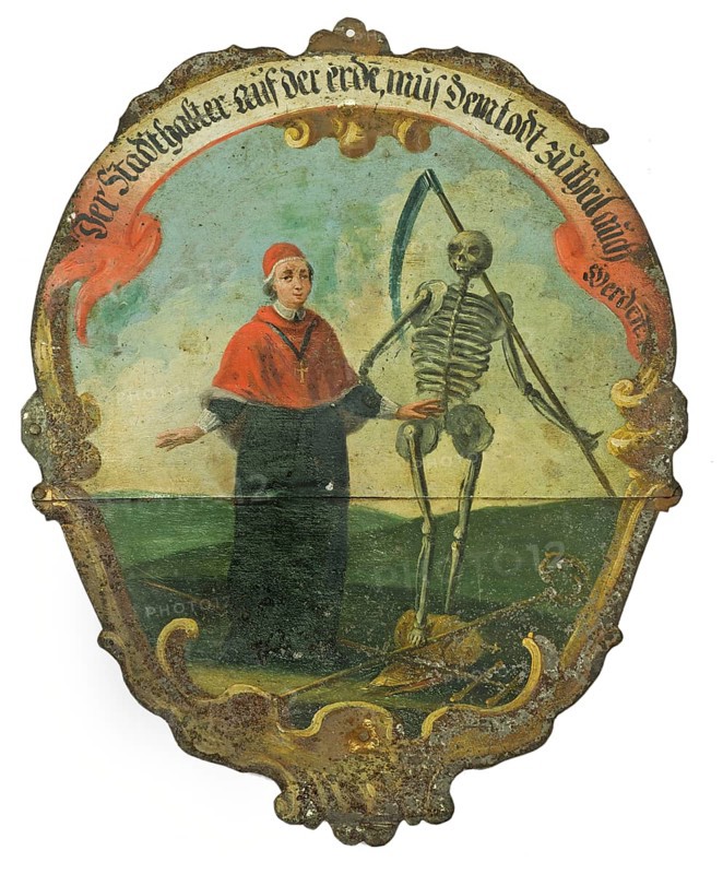 Painted metal plaque of the Edlitzer Dance of Death