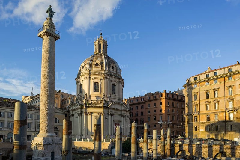 Trajan's Forum with Trajan's Column and the Church Santissimo Nome di Maria al Foro Traiano