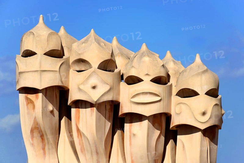 Sculptural ventilation shafts on the roof of Casa Mila or La Pedrera by Antoni Gaudi