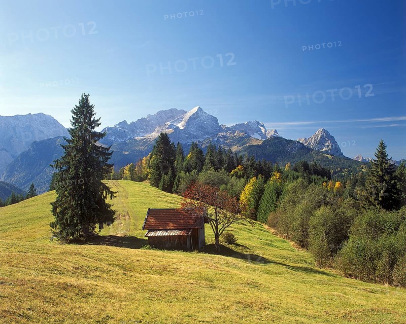 View from Wamberg towards Alpspitze Mountain and Zugspitze Mountain