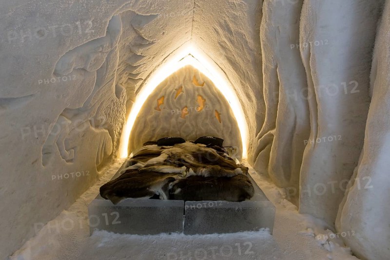 Bedroom in the Ice Hotel or Snow Hotel