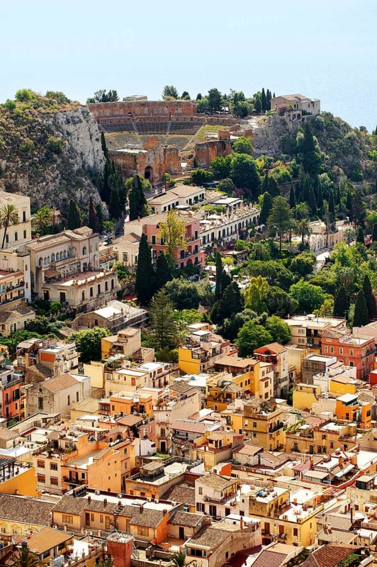 Amphitheater and aerial view of Taormina