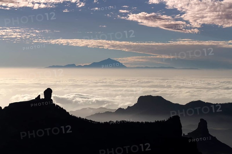 View from Pico de las Nieves in Gran Canaria across Roque Nublo to Mount Teide in Tenerife