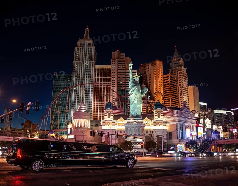 Stretch limousine in front of New York New York Hotel and Casino at night