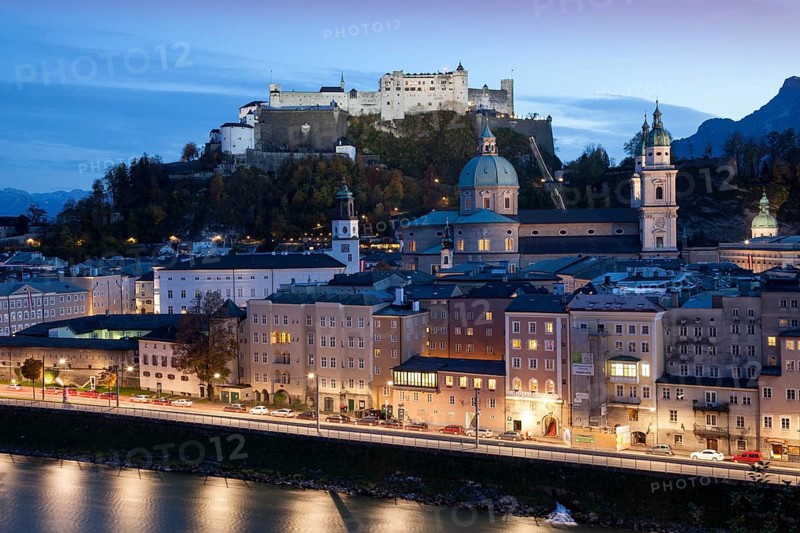 View from Kapuzinerberg hill to the Cathedral and Hohensalzburg Castle