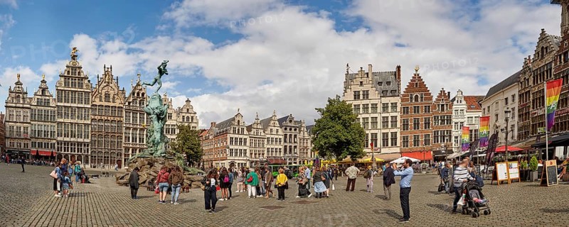 Historical facades of the guild houses on the Grote Markt in Antwerp