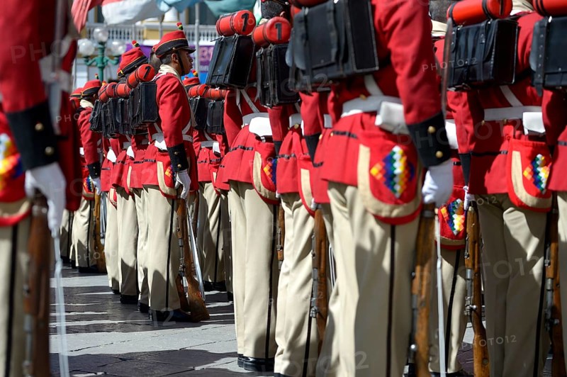 Presidential Guard in historical uniform on Plaza Murillo square