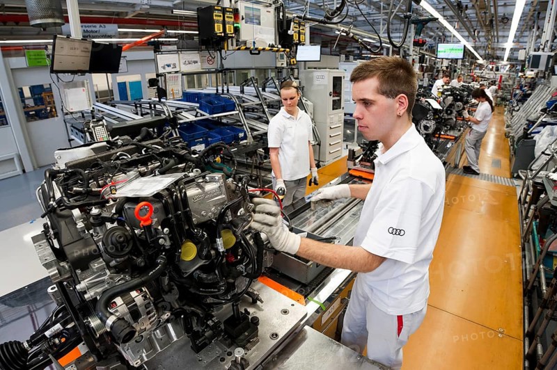 Man working on the production line of the Audi A3 at the Audi plant