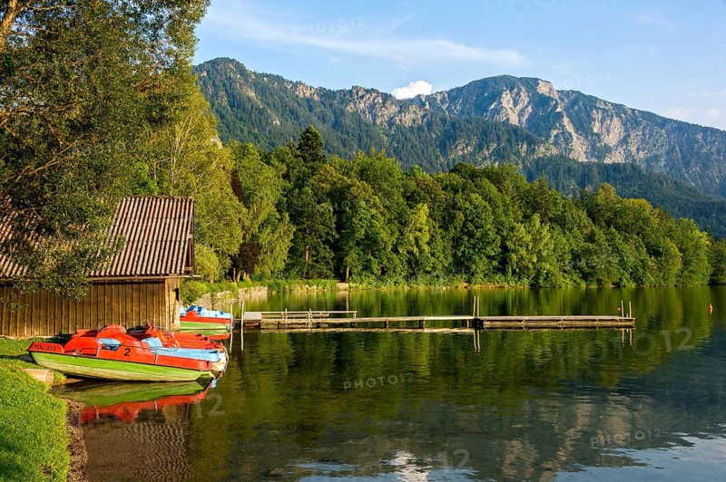 Pedal boats on the shore of Lake Kochel