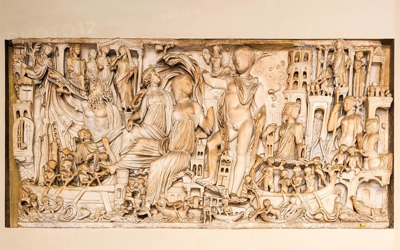 Antique relief with the depiction of a city
