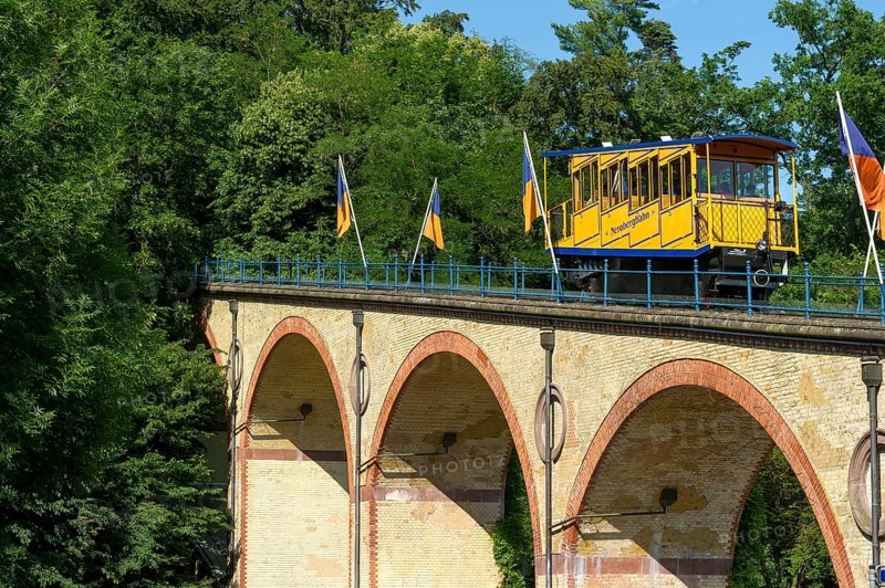 Nerobergbahn historic rack funicular from 1888 on the viaduct