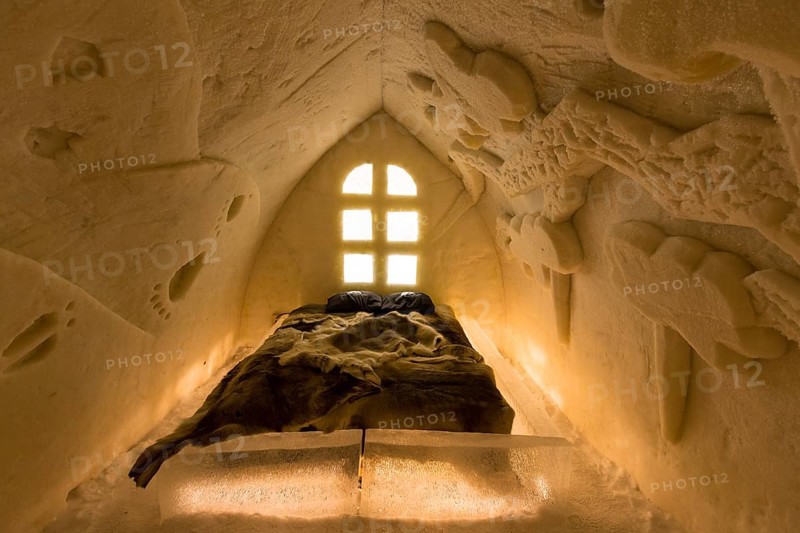 Bedroom in the Ice Hotel or Snow Hotel