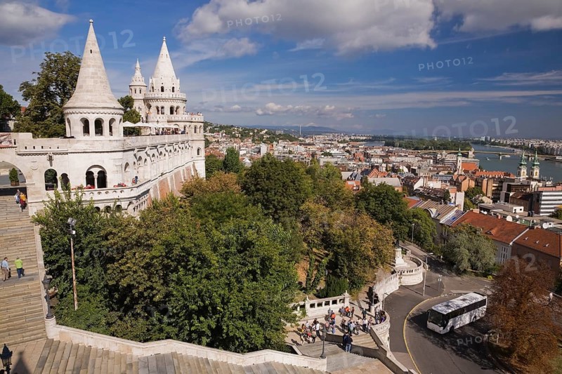 View across the city from Fisherman's Bastion at Castle district to Danube river