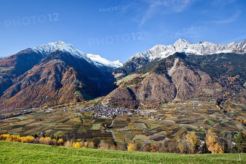 The village of Partschins in the Vinschgau Valley or Val Venosta