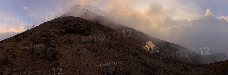 Jose Ribas Hut and the summit of Cotopaxi Volcano