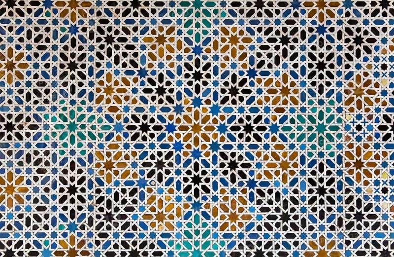 Mudejar tiles with Moorish geometric patterns in the Alcazar of Seville