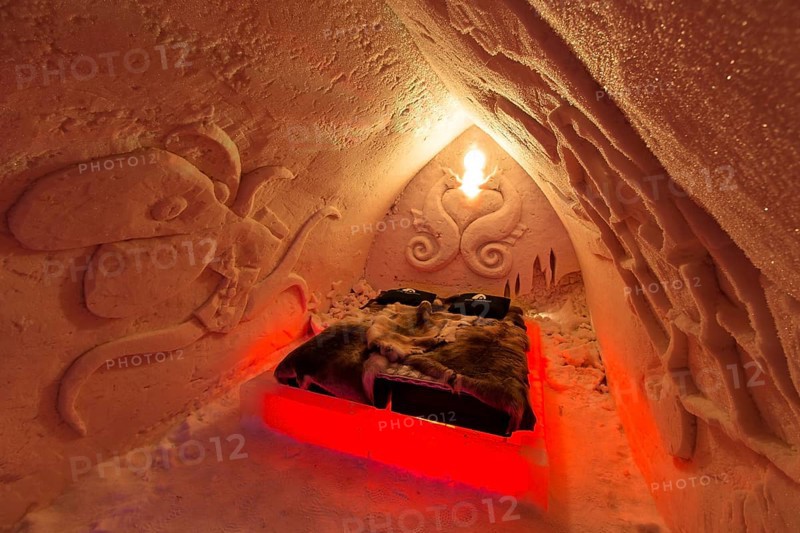 Bedroom in the Ice Hotel or Snow Hotel