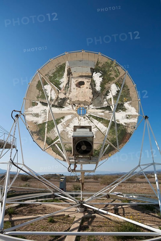 Reflections in the mirror of a so-called Stirling dish while it is set up to generate energy at a solar energy field in the Tabernas Desert