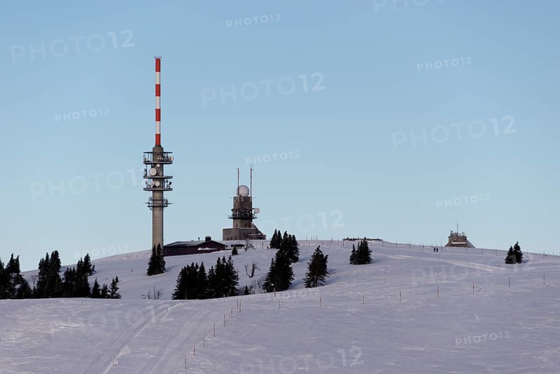 Summit of Feldberg Mountain with a radio tower and a weather station