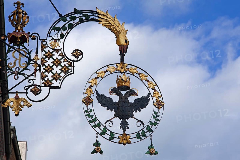 18th century hanging sign of the former 'Schwarzer Adler' guesthouse
