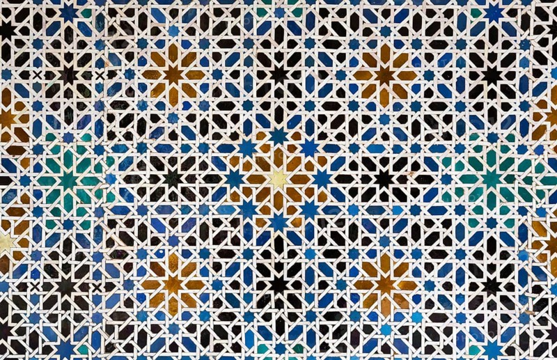 Mudejar tiles with Moorish geometric patterns in the Alcazar of Seville