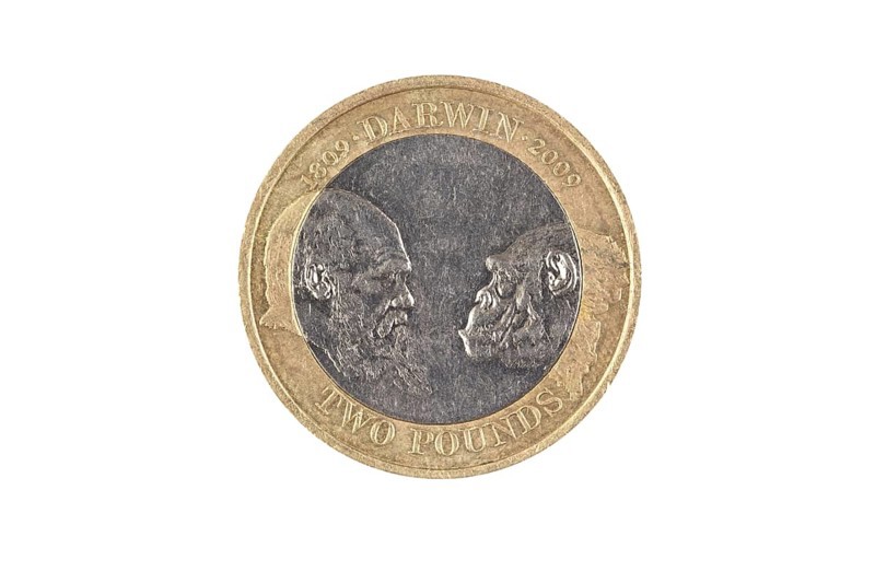 A special edition two pound coin marking the bicentenary of Charles Darwin's birth