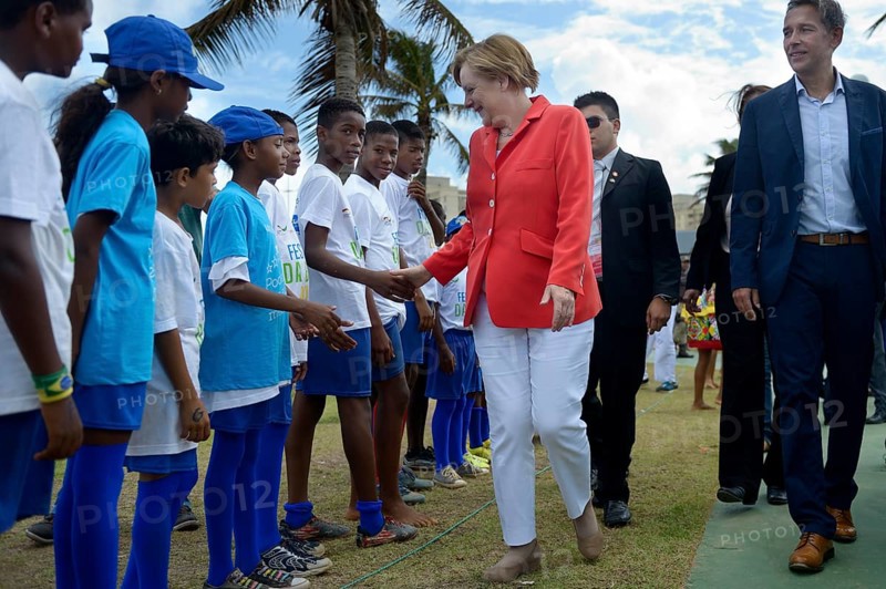 German Chancellor Angela Merkel visiting a social project for children and adolescents run by the German Society for International Cooperation