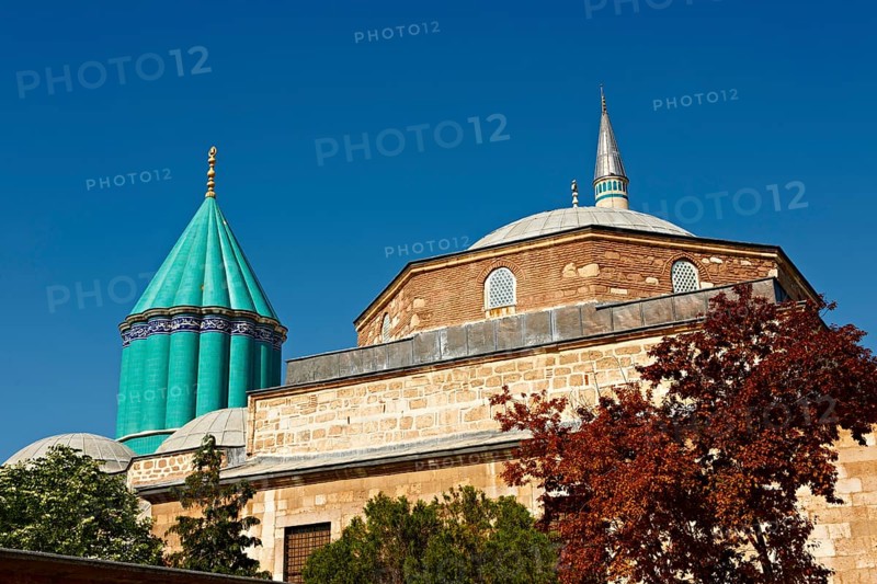 The Mevlana Museum with the green dome of the mausoleum