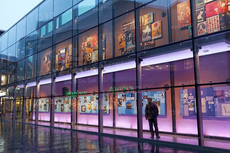 Glass gallery with historical advertising posters