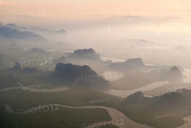 Aerial view of Malacca Bay between the island of Phuket and the mainland of the Malay peninsula in the south of Thailand