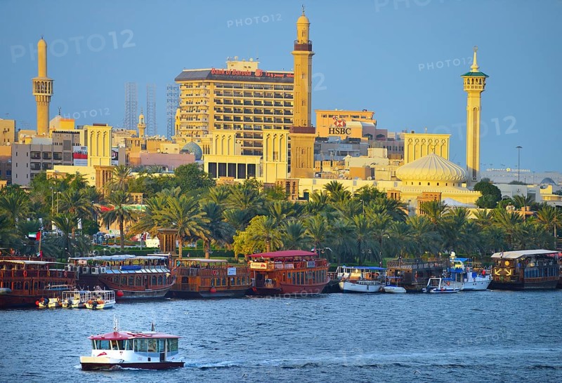 Dhows on the banks of Dubai Creek