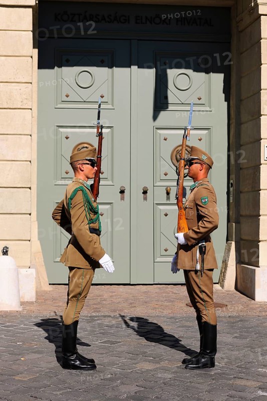 Changing of the guards in front of the Presidential Palace Sandor Palace on Castle Hill
