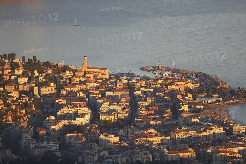 Historic town centre and port of Menton in the evening light