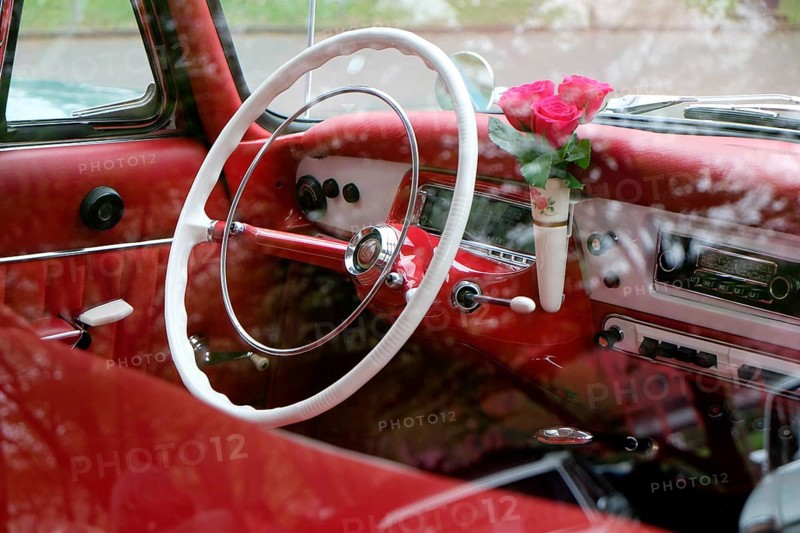 Steering wheel and dashboard of a Russian Tatra 603