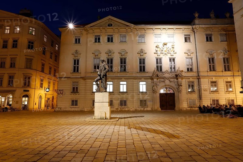 Judenplatz square with the Lessing statue and the memorial for the victims of the Shoah