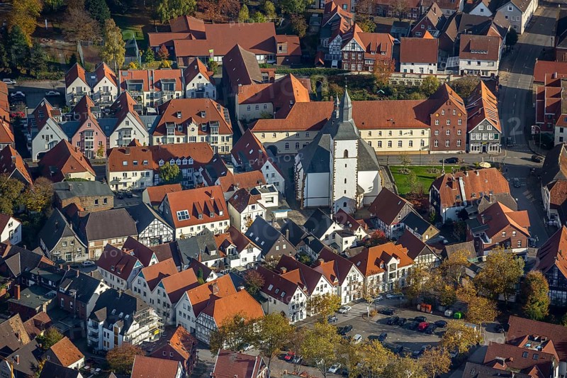 Aerial view of Weidenbruck with the Franciscan Monastery of Wiedenbruck