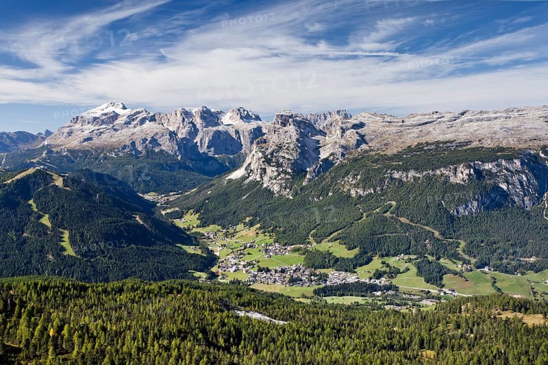 View while ascending the Heiligkreuzkofelsteig climbing route on Heiligkreuzkofel Mountain in the Fanes Group