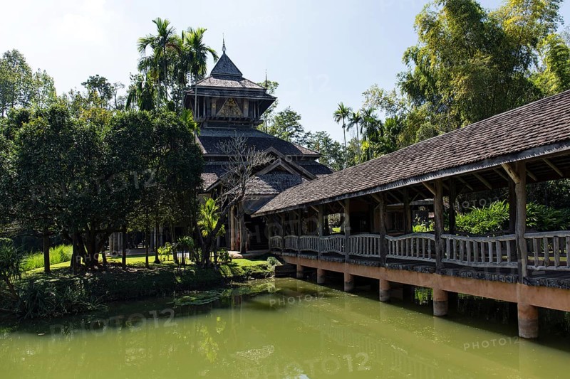 Jetty on a lake in the botanical garden of the Mae Fah Luang Art and Culture Park