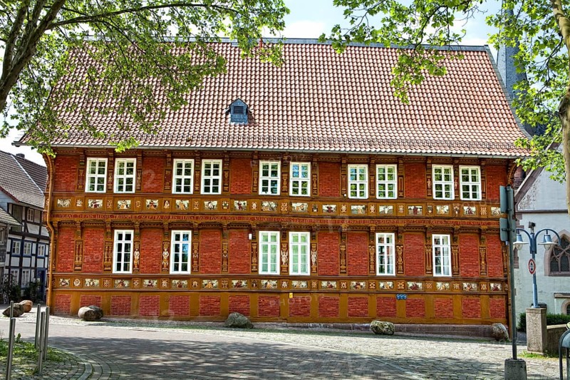 Facade with wood carvings