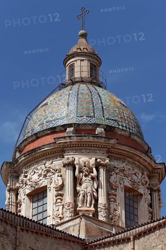 Baroque majolica dome with stucco relief