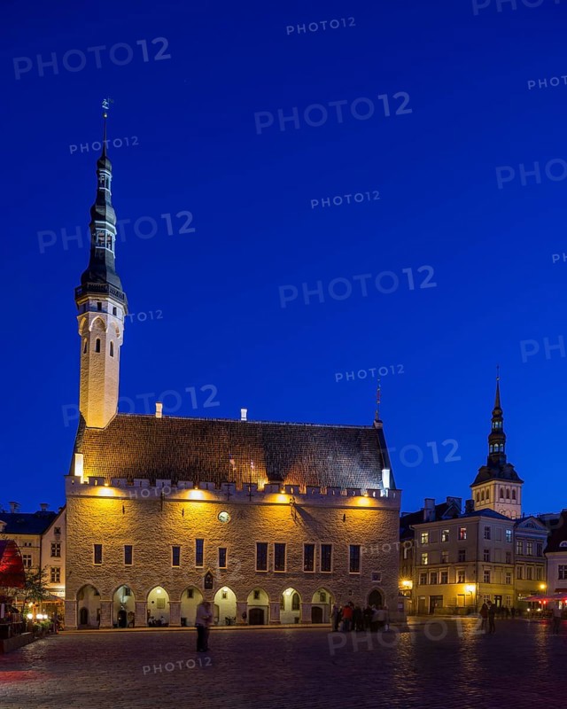 Town Hall with St. Nicholas Church in the evening