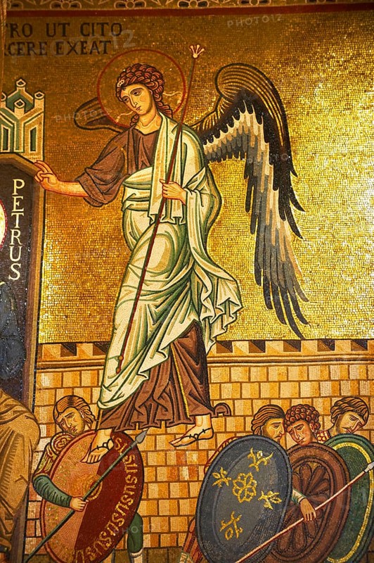 Byzantine mosaics of scenes from the bible at the Palatine Chapel or Cappella Palatina