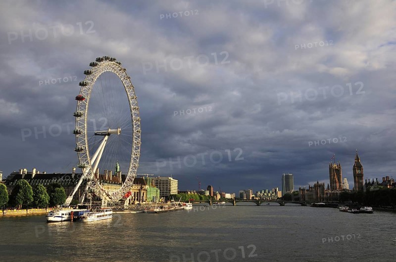 View from the Hungerford Bridge over the River Thames and the London Eye