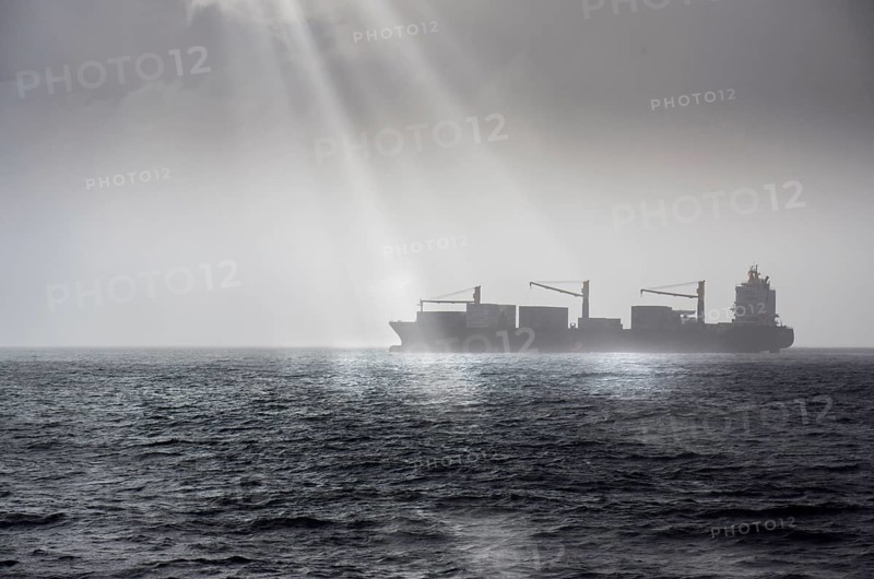 Container ship in bad weather on the high seas off Africa