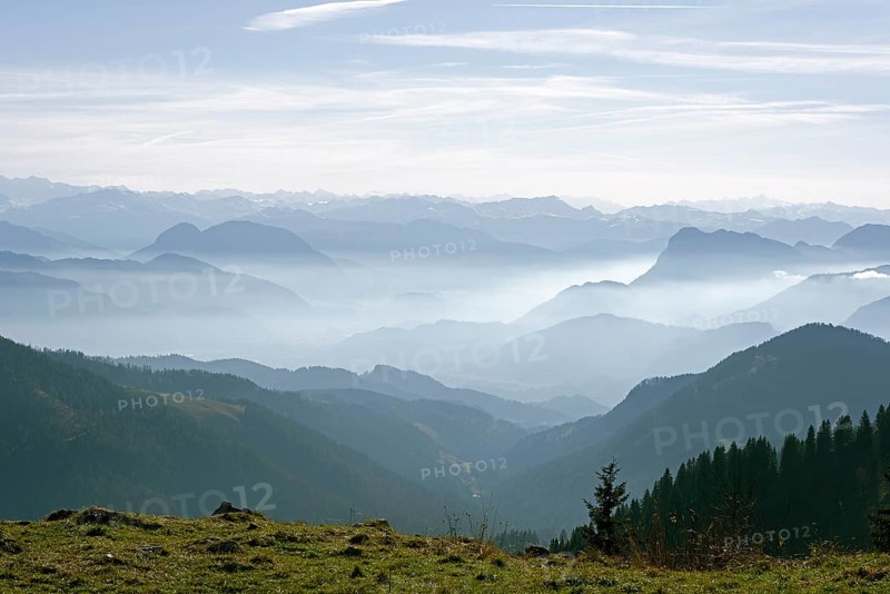 Inn Valley with Pendling Mountain near Kufstein in front of the mountains of the Ziller Valley viewed from Hochries Mountain